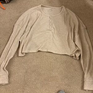 PacSun Cream Long Sleeve Crop Top